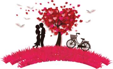 Romantic love, couple near tree painting, love, heart png