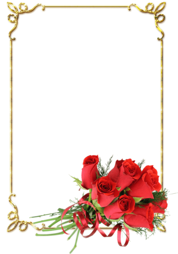 gold frame red rose flowers, Metal frame rose, rose png