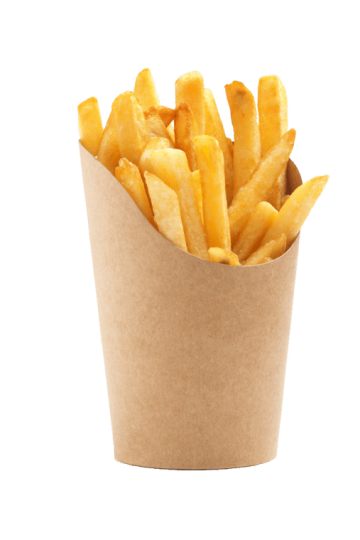 Potato fries on brown paper illustration, french fries