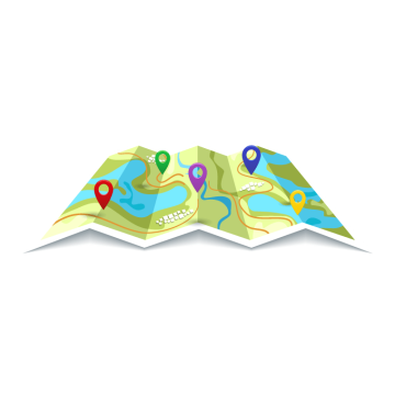 Flat map with colorful navigation pins of locations