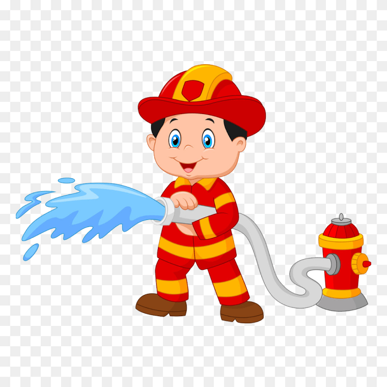 Fire Fighter Throwing Water Transparent -Free PNG Download , cartoon fireman, fire extinguisher, cartoon, character png