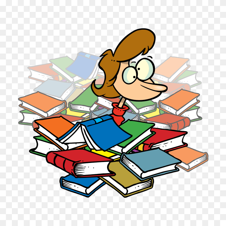 Messy Books Clipart Transparent Free PNG Download,Ah The Smell Of Books Blogging From The Field 7zhlng - Messy Books Clipart,,Exploring the World of Knowledge: A Cartoon Boy Amidst a Sea of Books