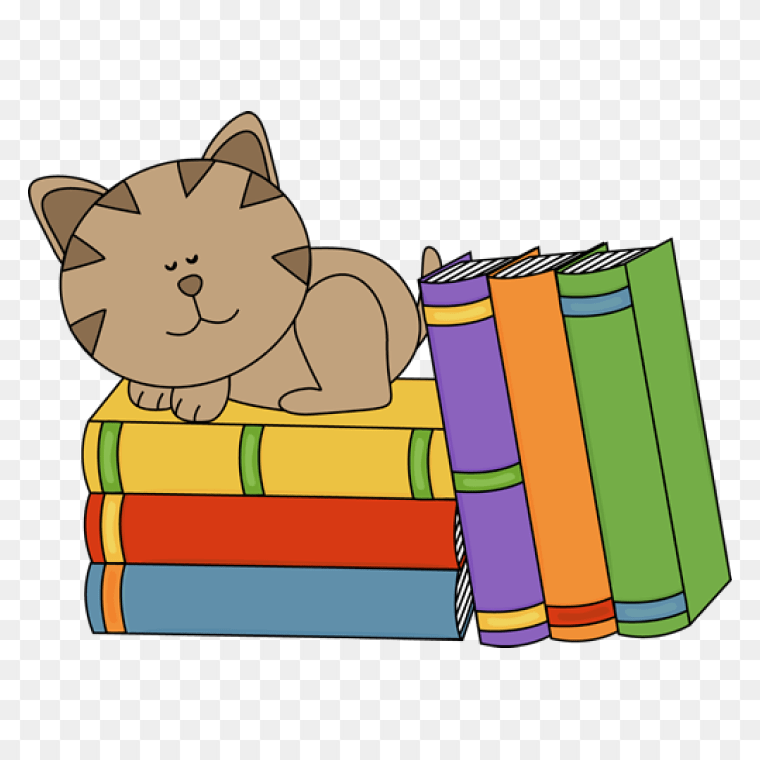 Cat Sleeping On A Stack Of Books Clipart Free PNG Download