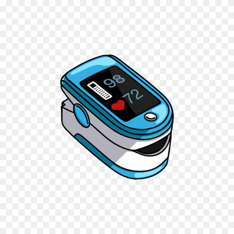 Portable pulse oximeter on patient’s finger PNG free for medical and health designs